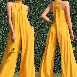 Elegant Yellow Halter Jumpsuit